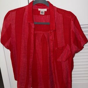 URBAN Romantics Red Linen-Cotton Button-Up